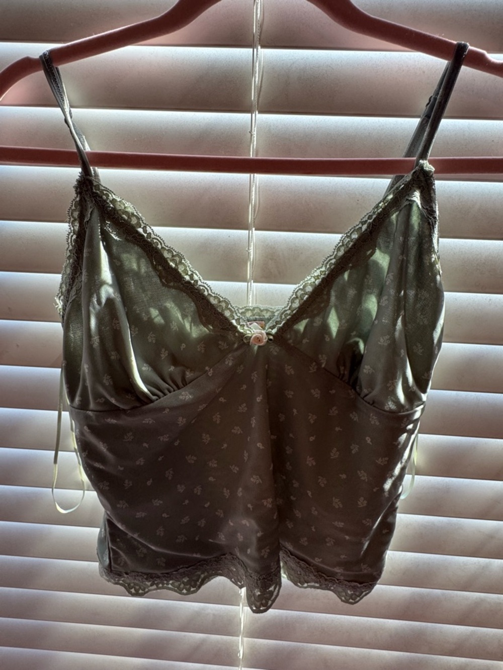 Pink Republic Olive Green Satin Cami with Lace Trim